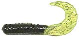 Action Bait 3in Curly Grubs 25pk Black Chartreuse Double Glitter