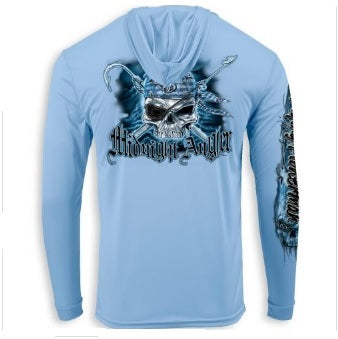 Flying Fisherman Performance Hoodie Pirate Skull Blue Mist X-Large