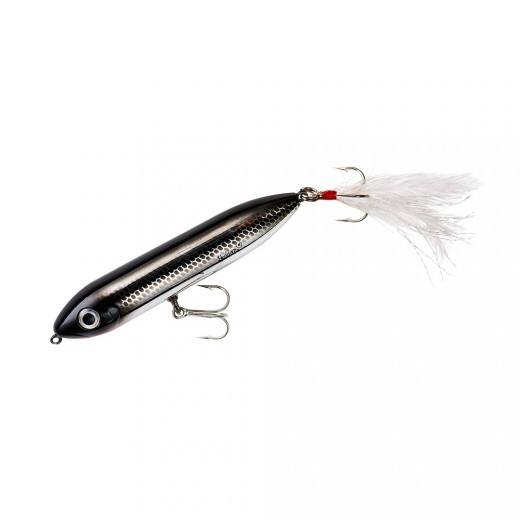 Heddon Super Spook Jr Feathered 3.5in 1/2oz Black Shiner