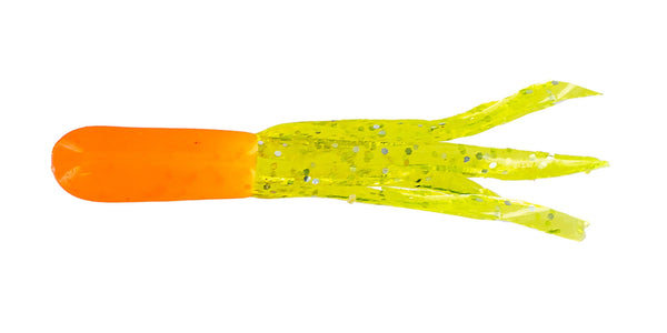 Big Bite Crappie Tubes 1.5in 10ct Orange/Chartreuse. Sparkle