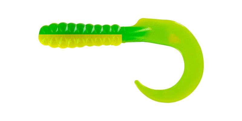 Big Bite Curl Tail Grub 2in 10ct Green/Yellow