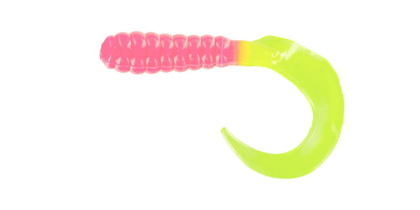 Big Bite Curl Tail Grub 2in 10ct Bubblegum Chartreuse