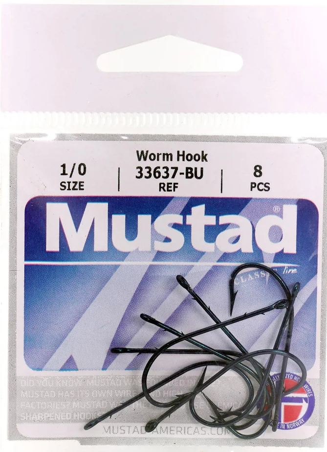 Mustad Sproat Worm Hook Blue 100ct Size 4/0