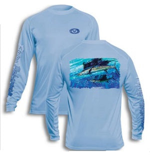 Flying Fisherman Performance Tee Sailfish Blue Mist Large